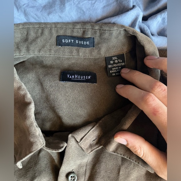 van heusen dress shirt Soft Suede Size XXL Brown 18-18 1/2 NWOT Button Up Pocket - Picture 2 of 13